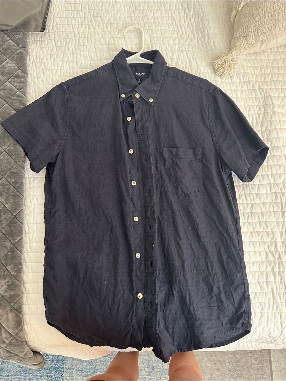 J. Crew Men's Short-Sleeve linen Button-Down Shirt - Dark Navy